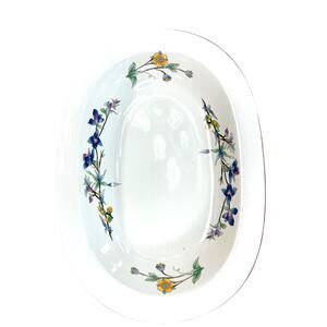 Woodhill by Citation 10 Inch Oval Stoneware Serving Bowl Blue and Yellow Florals